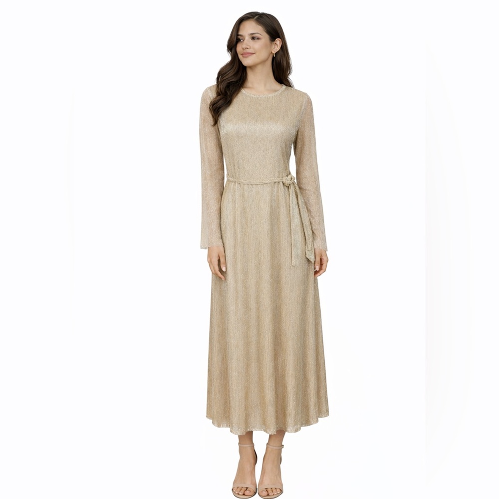 NWT Anne Klein Shimmering Gold Long Sleeve Dress